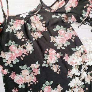 A'GACI black mini dress with floral prints